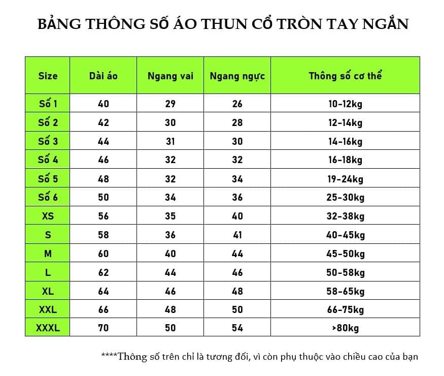 size áo thun cổ tròn